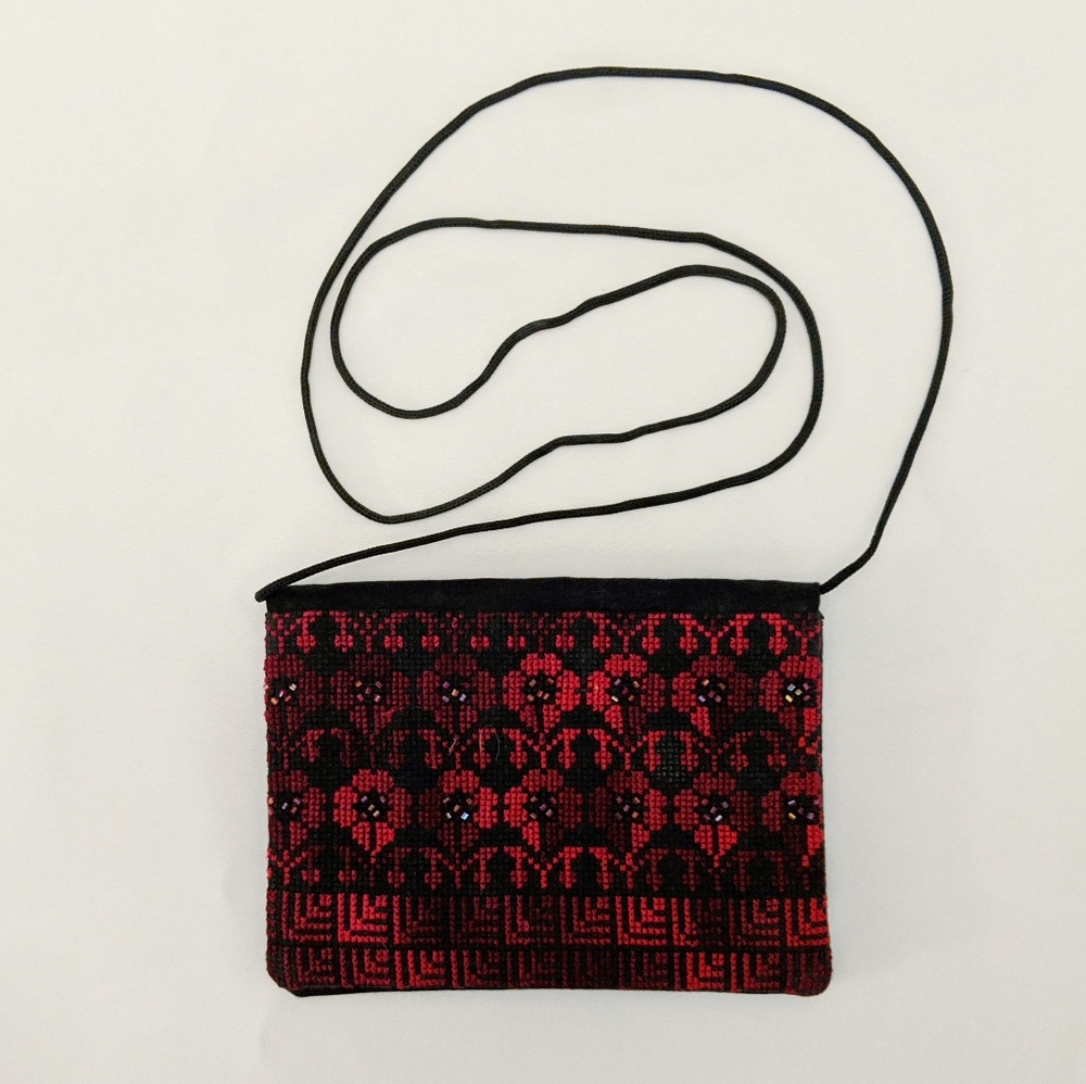 Atfaluna Crafts Embroidered Garnet Bead Crossbody